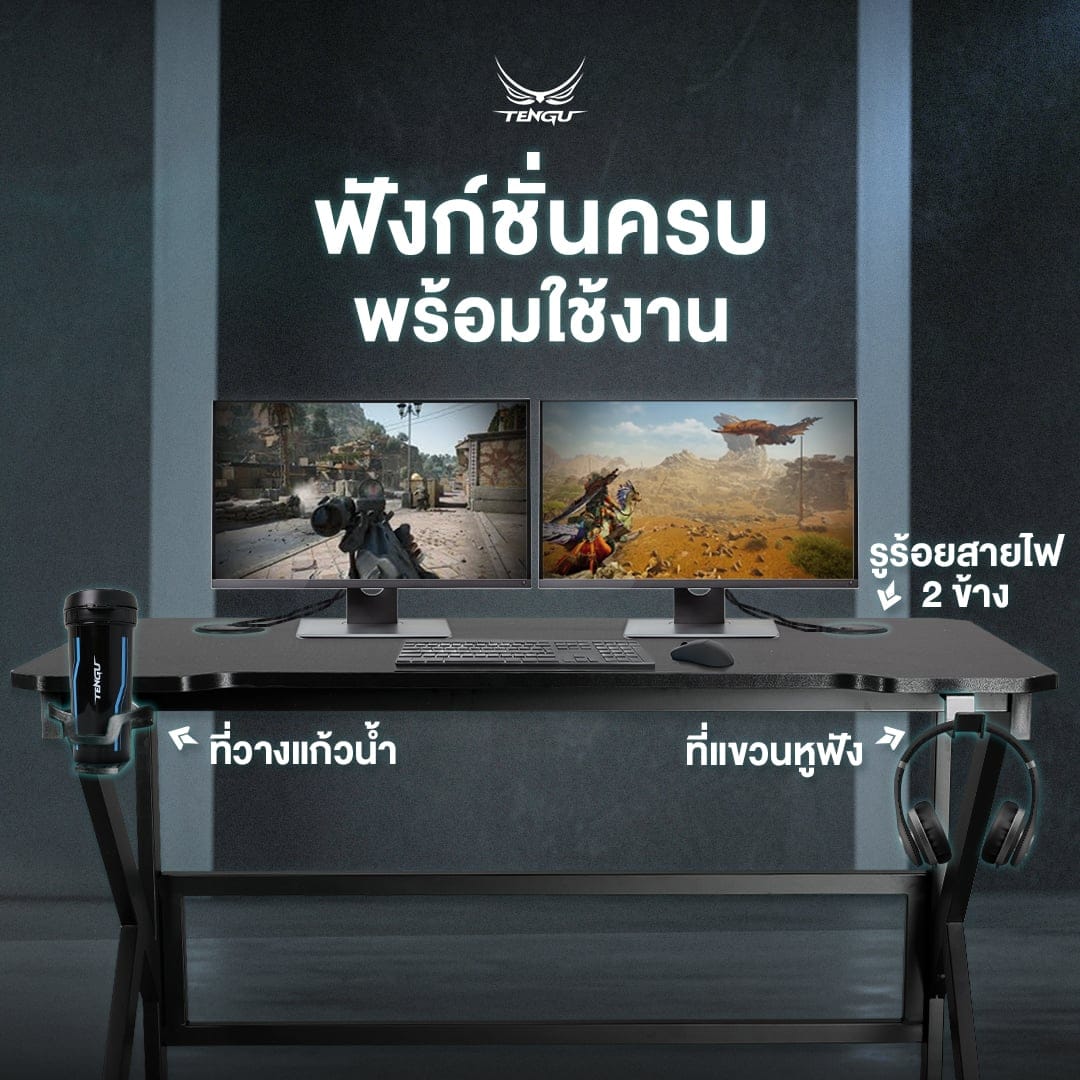 โต๊ะเกมมิ่ง TENGUGAMINGGEARS รุ่น ODA (D-OD-BB12) สีดำล้วน ขนาดหน้าโต๊ะ 120*60 ซม._5